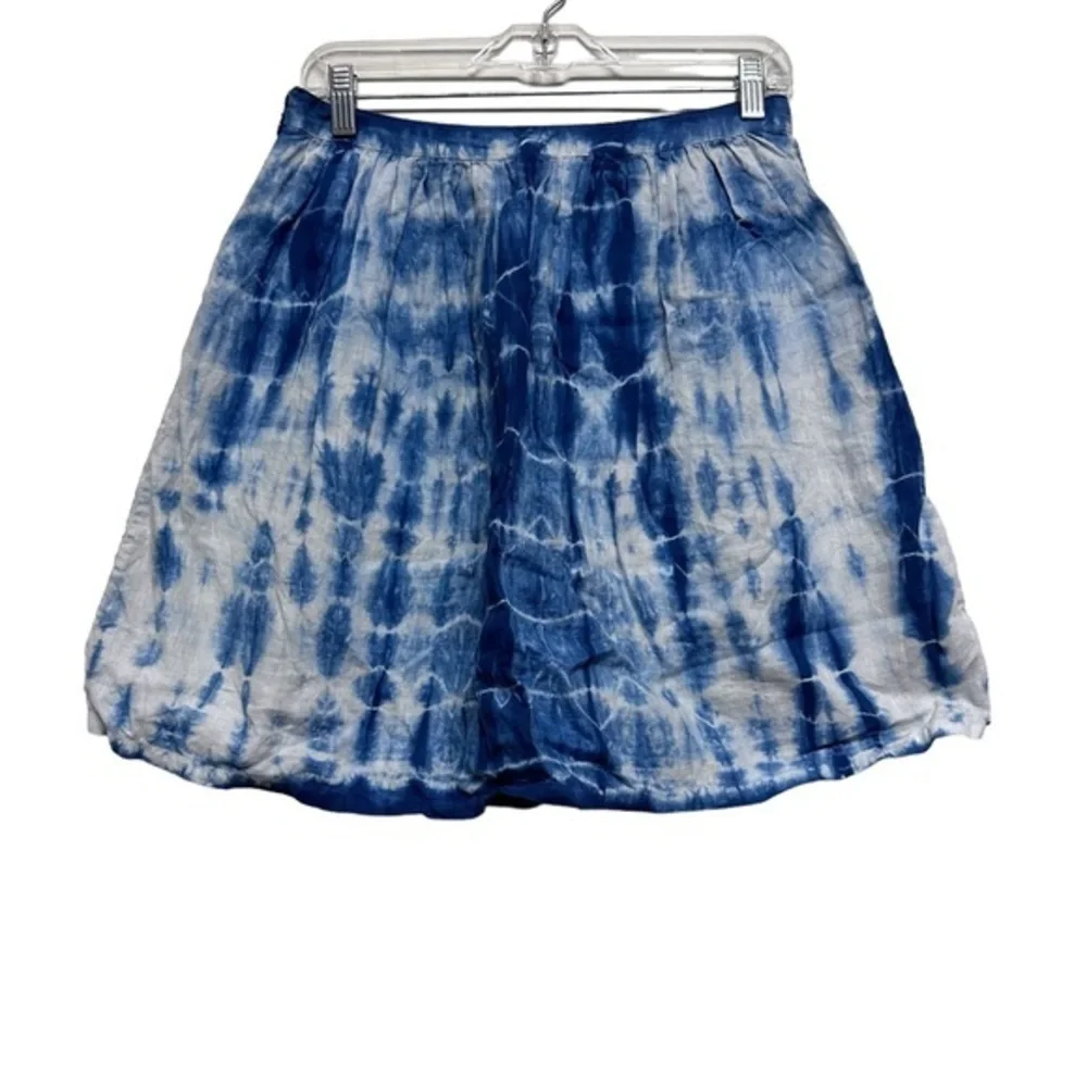 Madewell linen 6 Indigo Shibori‎ blue Tie Dye Skirt Lined